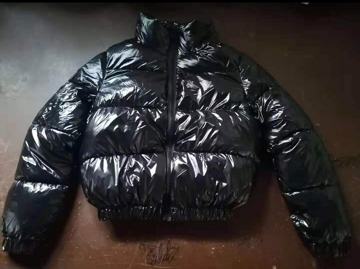 Cropped vinyl 2025 puffer jacket